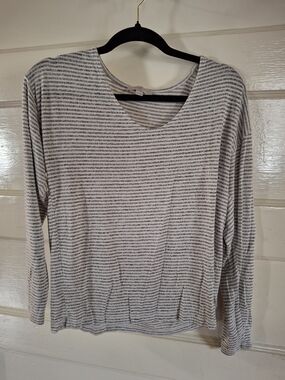 LOFT Gray White Striped Lightweight Long Sleeve Top XS (CFD104)